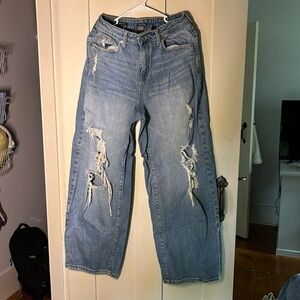 Wide leg ripped jeans